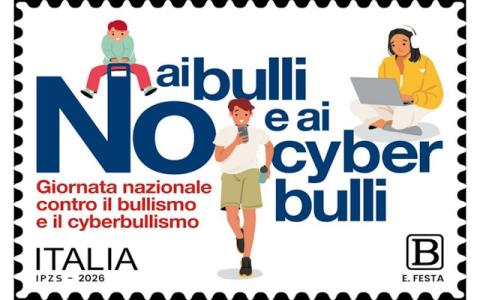 francobollo emesso il 7 febbraio 2026 in occasione della Giornata nazionale contro il bullismo e il cyberbullismo