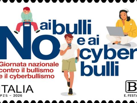 francobollo emesso il 7 febbraio 2026 in occasione della Giornata nazionale contro il bullismo e il cyberbullismo